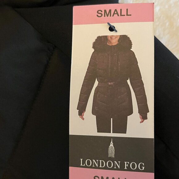 London Fog Women's Belted Puffer Jacket with Removable Faux Fur Hood Black Small - Picture 8 of 10